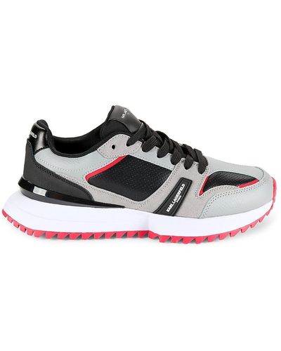 Karl Lagerfeld Colorblock Logo Leather & Suede Trainers - Black
