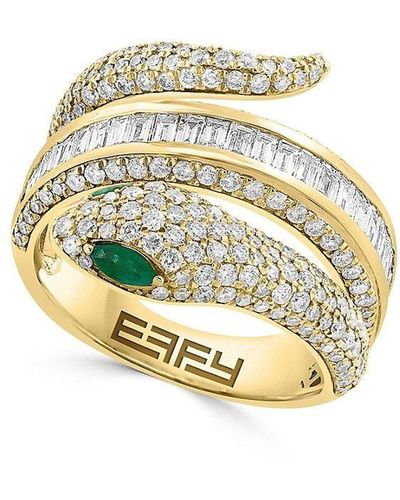 Effy 14k Yellow Gold, Diamond & Emerald Snake Ring - Metallic