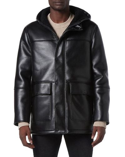 Andrew Marc New York Donohue Faux Leather & Faux Shearling Jacket - Black