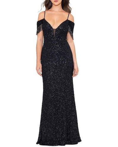 Betsy & Adam Sequin Embellished Gown - Blue