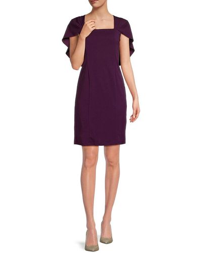 Marina Squareneck Caplet Crepe Dress - Purple