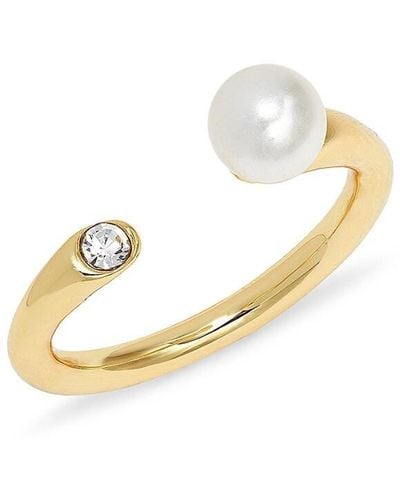 Shashi Mona 14k Goldplated Sterling Silver, 5mm Swarovski Simulated Pearl & Cubic Zirconia Open Ring - Metallic