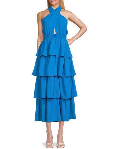 Endless Rose Tiered Fit & Flare Midi Dress - Blue