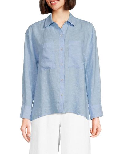 Saks Fifth Avenue Solid 100% Linen Shirt - Blue