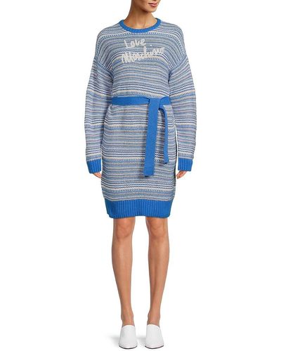 Love Moschino Logo Striped Sweater Dress - Blue