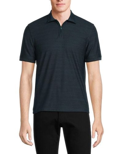 Kenneth Cole Heathered Zip Up Polo - Black
