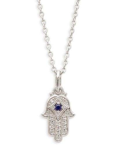 Judith Ripka Sterling Silver, White Topaz & Blue Corundum Hamsa Pendant Necklace