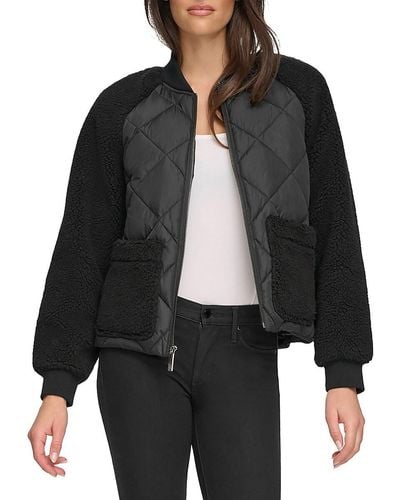 Andrew Marc Faux Shearling Bomber Jacket - Black