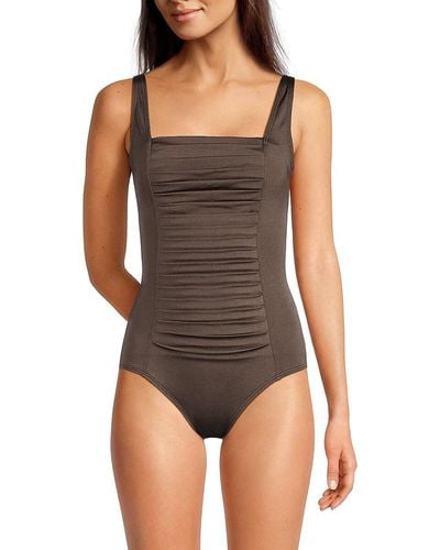 Calvin Klein Shimmer Pleated One Piece Swimsuit - Gray