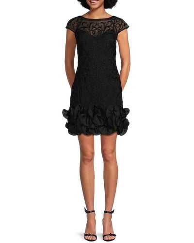 Guess Embroidered Ruffle Mini Dress - Black