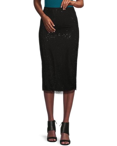 Calvin Klein Faux Crystal Mesh Pencil Skirt - Black