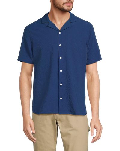 Blend Textured Short Sleeve Camp Shirt - Blue