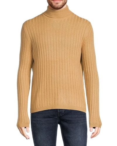 Saks Fifth Avenue Ribbed Merino Wool Blend Turtleneck Sweater - Gray