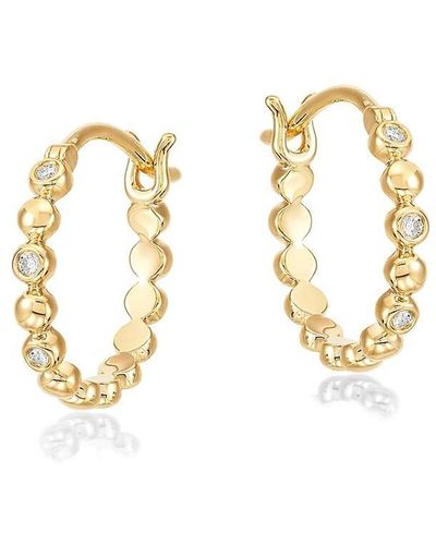 Saks Fifth Avenue 14k Yellow Gold & 0.06 Tcw Diamond Beaded Hoop Earrings - Metallic