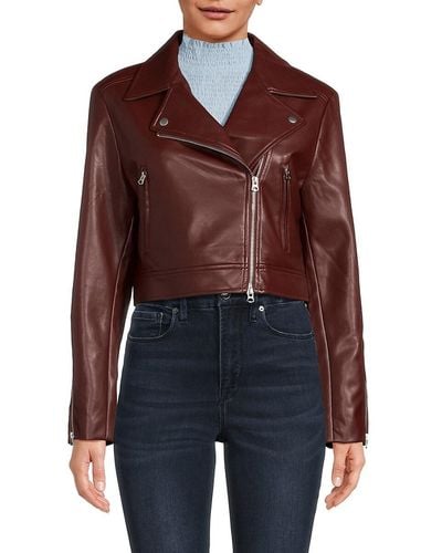 French Connection Crolenda Faux Leather Cropped Moto Jacket - Red