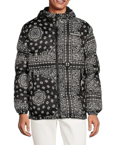 Crooks and Castles Paisley Hooded Puffer Jacket - Black