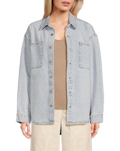Habitual Embellished Denim Shirt Jacket - Gray