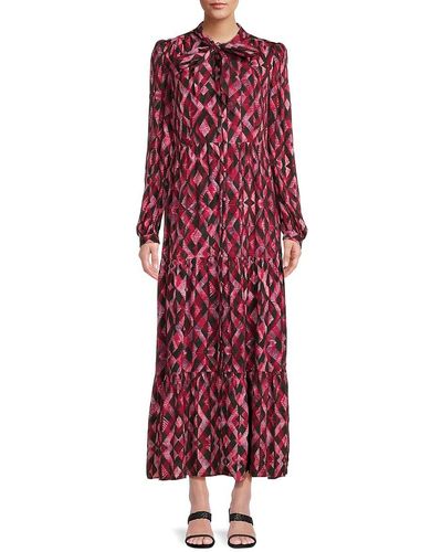 Marie Oliver Khloe Geometric Tie Neck Maxi Dress - Red