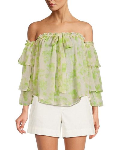 MISA Los Angles Ditte Ruffle Off Shoulder Blouse - Green