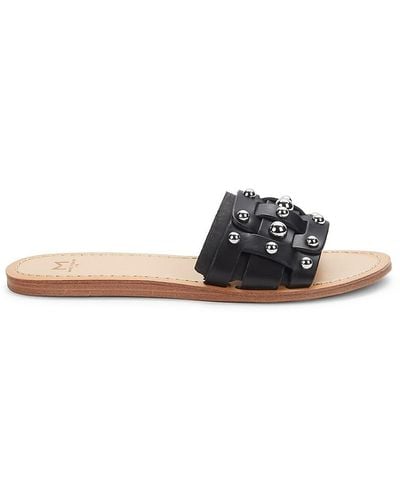 Marc Fisher Studded Leather Flat Sandals - Black