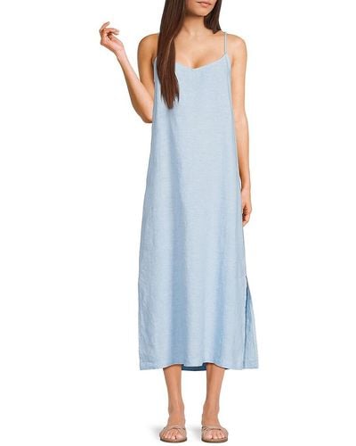 Saks Fifth Avenue 100% Linen Midi Dress - Blue