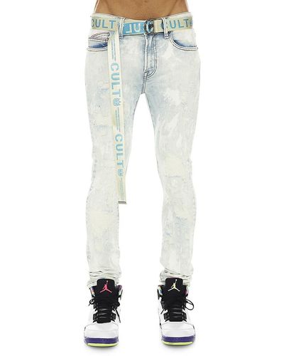 Cult Of Individuality Belted Distressed Super Skinny Jeans - Blue