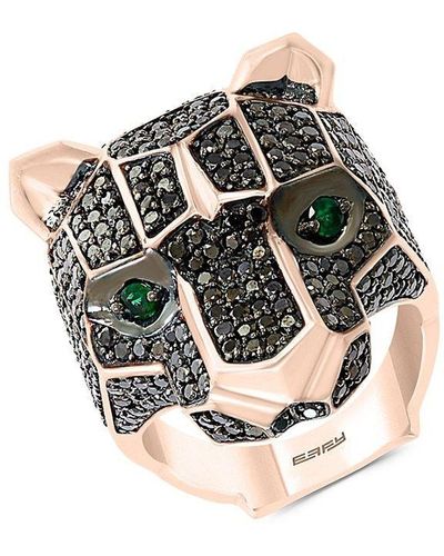 Effy 14k Rose Gold, Black Diamond & Emerald Ring - Metallic