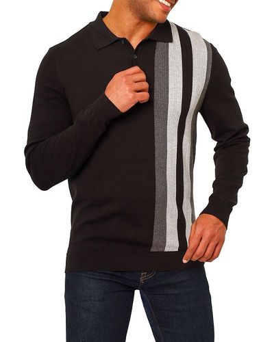 VELLAPAIS Striped Sweater Polo - Black