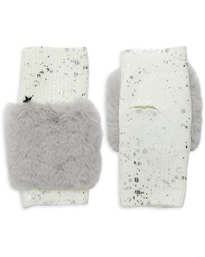 Jocelyn Faux Fur Trim Fingerless Gloves - White