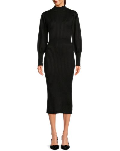 Nanette Lepore Ribbed Midi Sweater Dress - Black