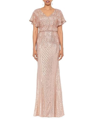 Betsy & Adam Sequinned V Neck Gown - Pink
