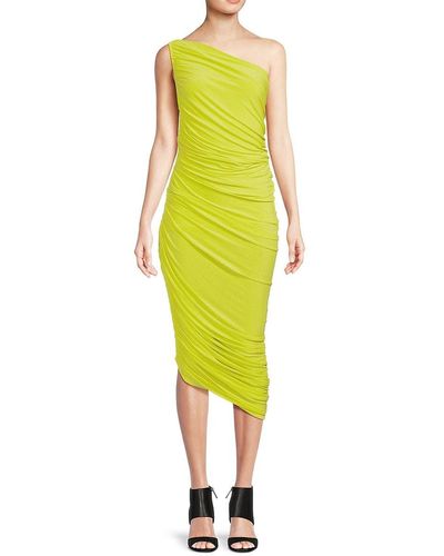 Norma Kamali Diana Ruched One Shoulder Midi Dress - Yellow