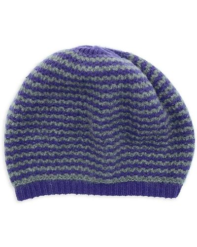 Portolano Slouchy Stripe Cashmere Beanie - Blue