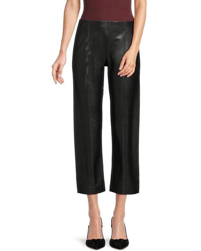 Tahari Faux Leather Cropped Trousers - Black