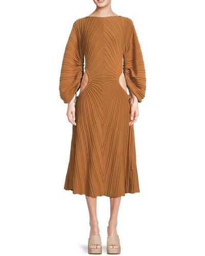 Cult Gaia Simena Cut Out Puff Sleeve Midi Dress - Brown