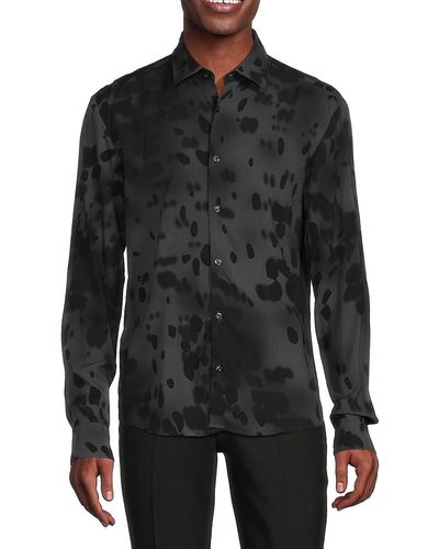 HUGO Ermo Casual Slim Fit Print Shirt - Black