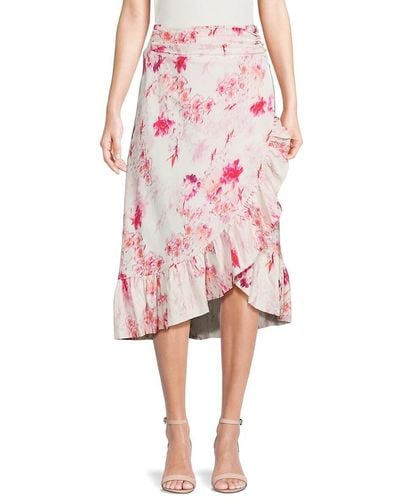 MISA Los Angles Stephanie Floral Asymmetric Midi Skirt - Pink