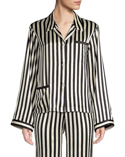 Morgan Lane Ruthie Striped Silk Charmeuse Pajama Top - Black