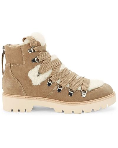 Dolce Vita Pace Faux Shearling-Trim Suede Ankle Boots - Natural