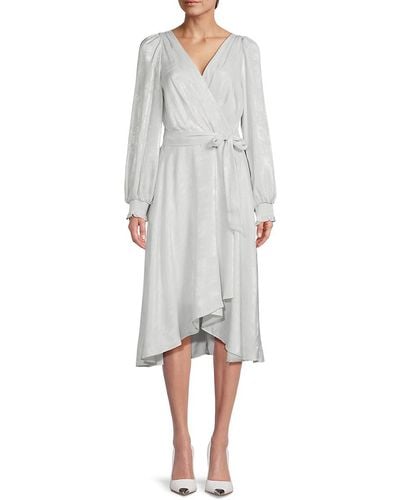DKNY Faux Wrap Asymmetric Midi Dress - Grey