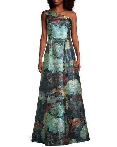 Adrianna Papell Floral One Shoulder Ball Gown - Green