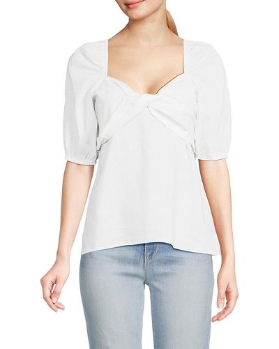 Saks Fifth Avenue Saks Fifth Avenue Twist Front Linen Blend Top - White