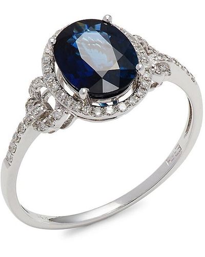 Effy 14k White Gold, Sapphire & Diamond Halo Ring - Metallic