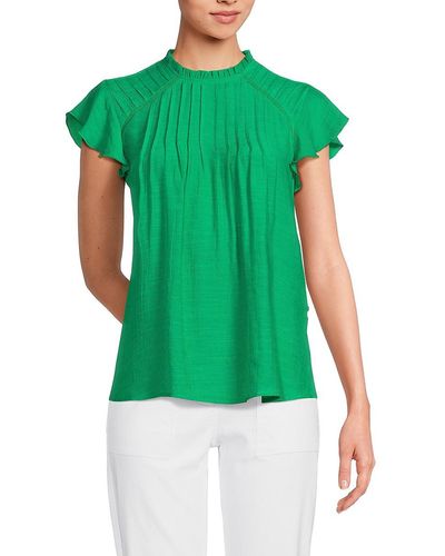 Nanette Lepore Solid Ruffle Pleated Top - Green