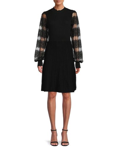 Nanette Lepore Lace Sleeve Sweater Dress - Black