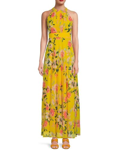 Eliza J Floral Halter Gown - Yellow