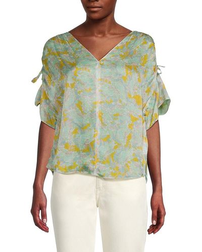 Vince Lotus Ruched Silk Top - Green