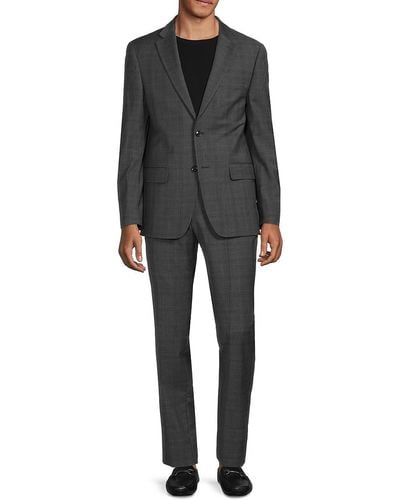 Tommy Hilfiger Plaid Wool Blend Suit - Black