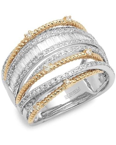 Effy 14k White Gold, Yellow Gold & Baguette Diamond Multi-band Ring