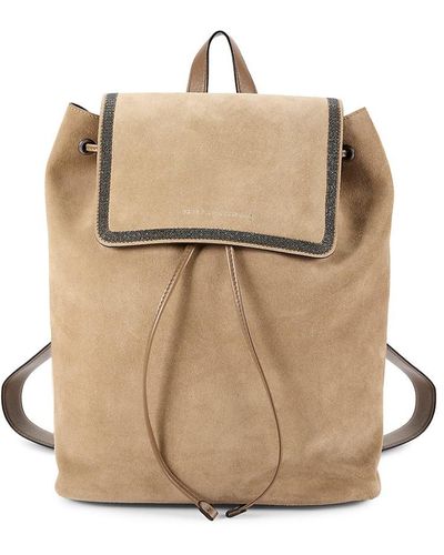 Brunello Cucinelli Cinched Suede Backpack - Natural